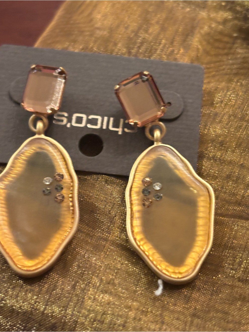 Chico's Gold-Tone Earrings with Blush Pink Stones